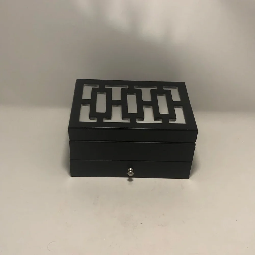 Black Mirror Accessory Box with Geometric Inlay